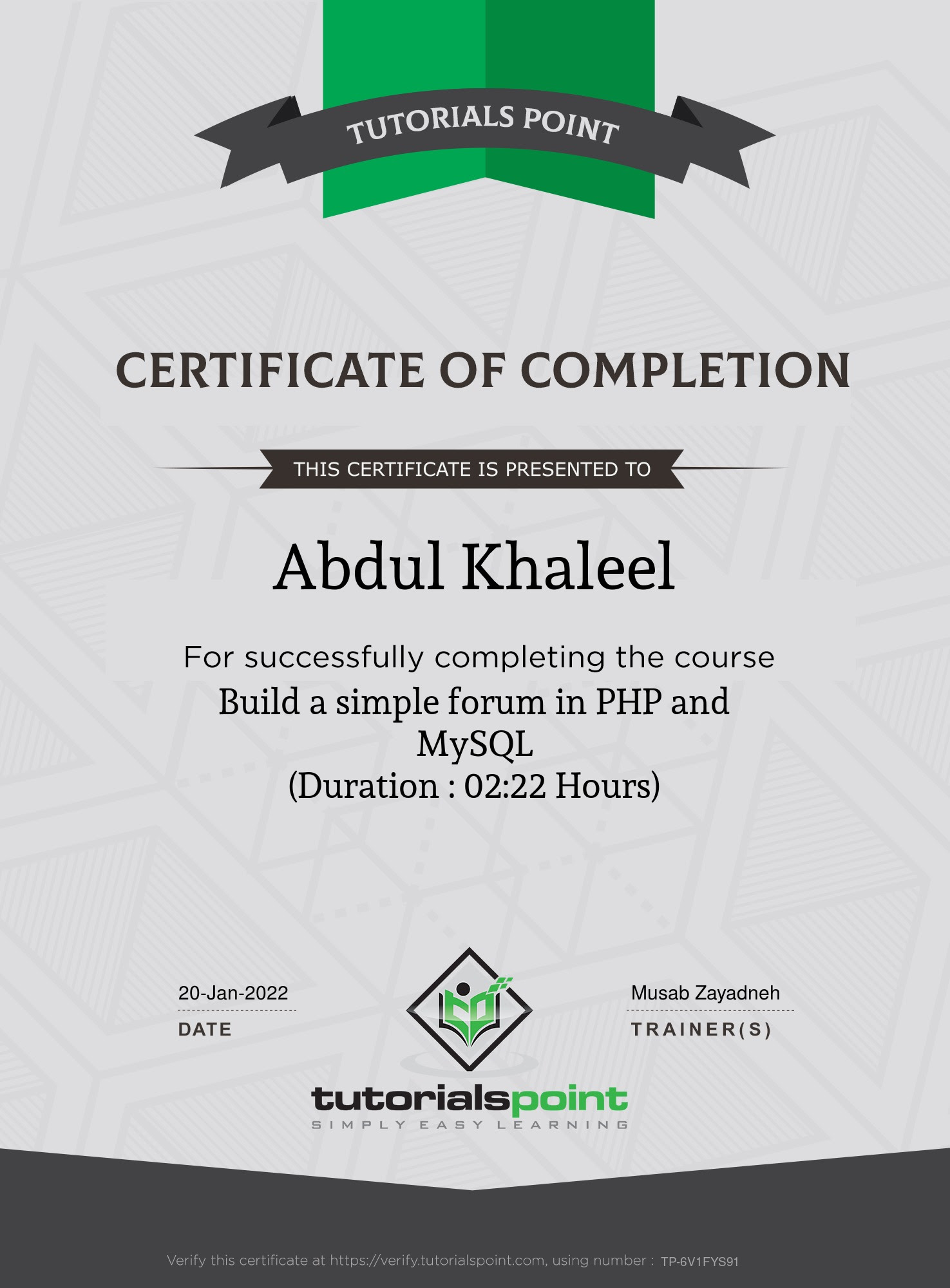 Sample certificate